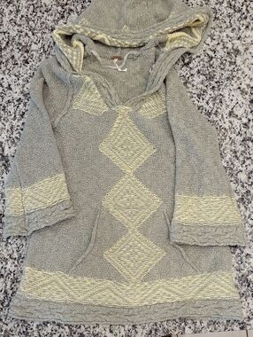 Free People Womens XS Gray & Yellow Hooded Diamond Knit Tunic Sweater